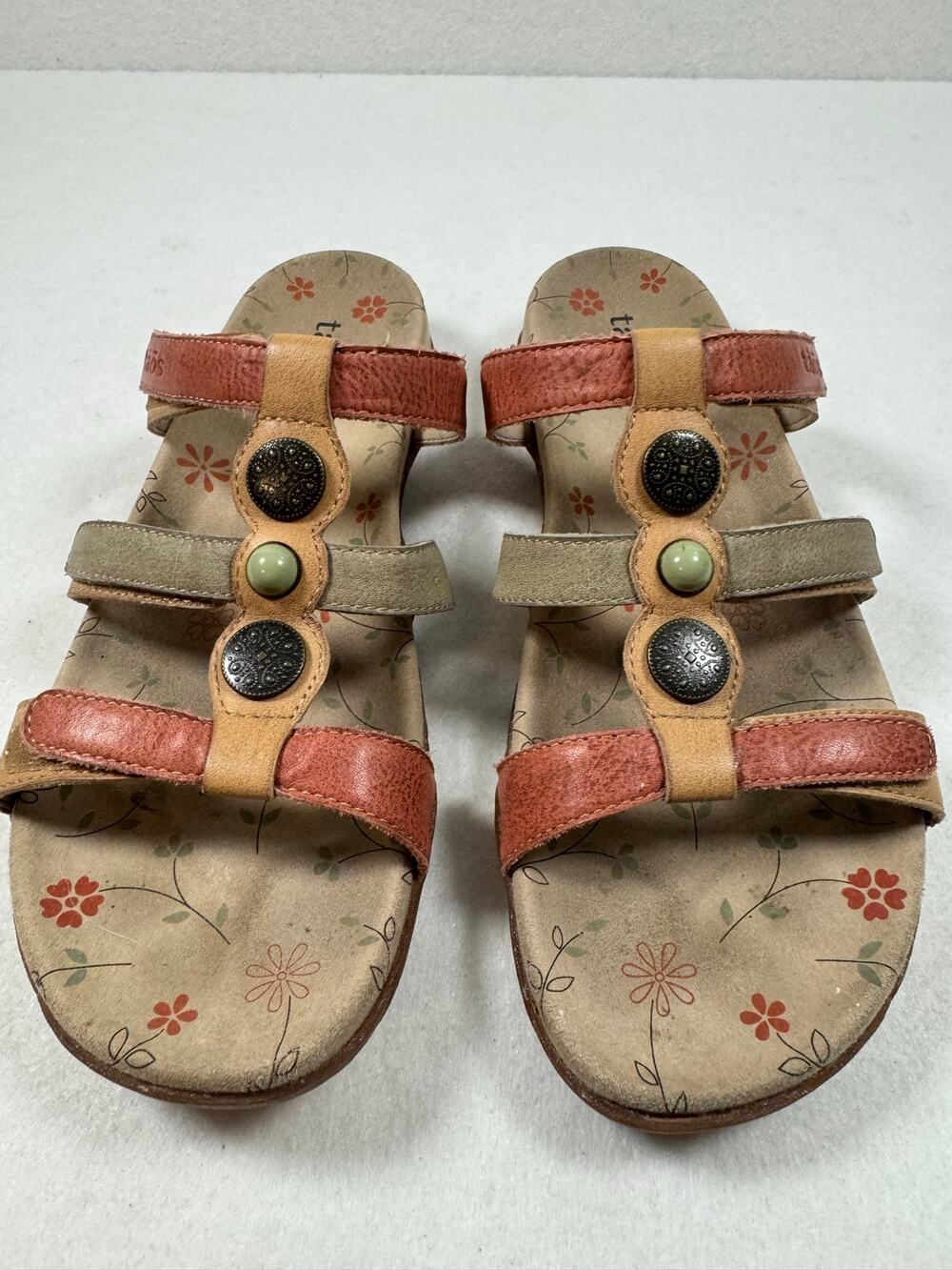 Taos Prize 3 Leather Slide Sandal Harvest Multi Leather Boho Floral Tan 9 40